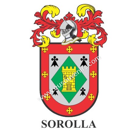 Heraldic keychain - SOROLLA - Personalized with surname, family crest and brief description of the genealogical origin.