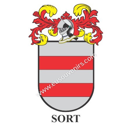 Porte-clés héraldique - SORT - Personnalisé avec le nom, l'écusson de la famille et une brève description de l'origine généalogi