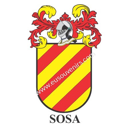 Llavero heráldico - SOSA - Personalizado con apellido, escudo de la familia y breve descripción del origen genealógico.