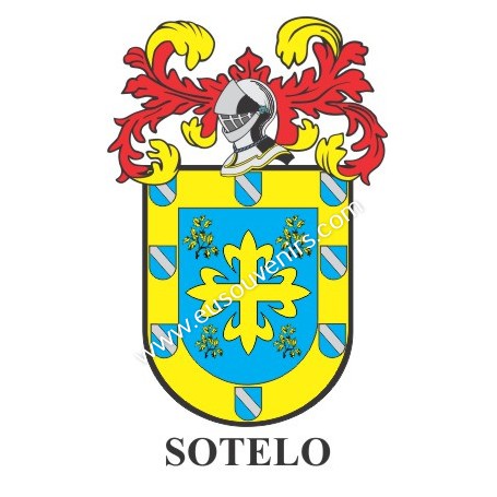 Porte-clés héraldique - SOTELO - Personnalisé avec le nom, l'écusson de la famille et une brève description de l'origine généalo