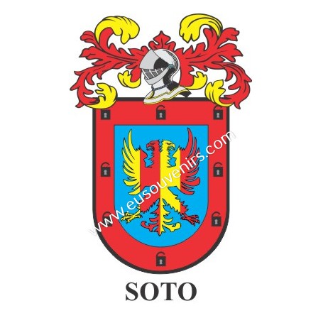 Porte-clés héraldique - SOTO - Personnalisé avec le nom, l'écusson de la famille et une brève description de l'origine généalogi