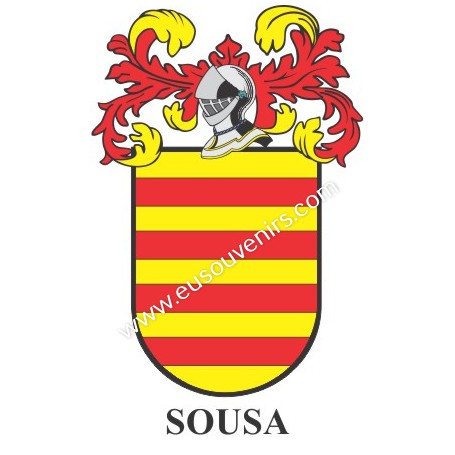Llavero heráldico - SOUSA - Personalizado con apellido, escudo de la familia y breve descripción del origen genealógico.
