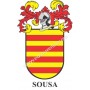 Heraldic keychain - SOUSA - Personalized with surname, family crest and brief description of the genealogical origin.