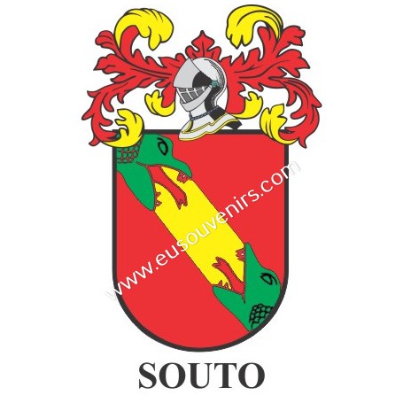 Llavero heráldico - SOUTO - Personalizado con apellido, escudo de la familia y breve descripción del origen genealógico.