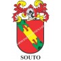 Heraldic keychain - SOUTO - Personalized with surname, family crest and brief description of the genealogical origin.
