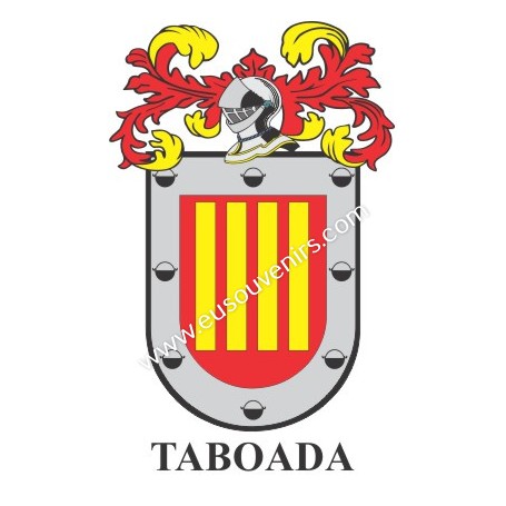 Llavero heráldico - TABOADA - Personalizado con apellido, escudo de la familia y breve descripción del origen genealógico.