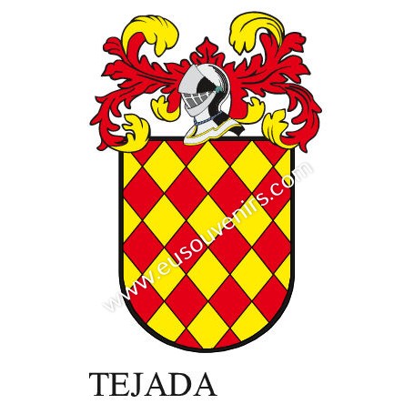 Heraldic keychain - TEJADA - Personalized with surname, family crest and brief description of the genealogical origin.