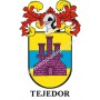 Llavero heráldico - TEJEDOR - Personalizado con apellido, escudo de la familia y breve descripción del origen genealógico.