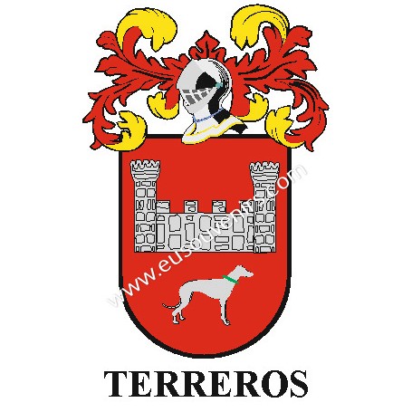 Porte-clés héraldique - TERREROS - Personnalisé avec le nom, l'écusson de la famille et une brève description de l'origine généa