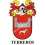 Llavero heráldico - TERREROS - Personalizado con apellido, escudo de la familia y breve descripción del origen genealógico.