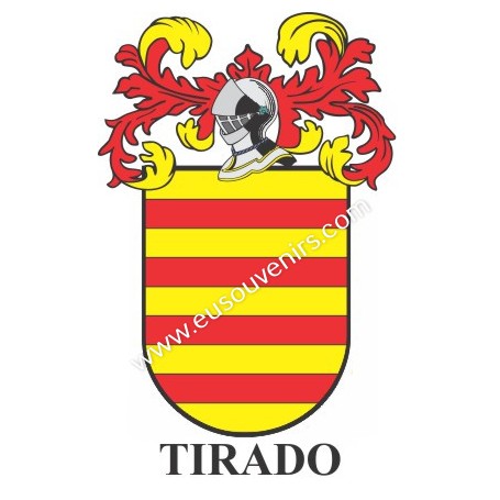 Heraldic keychain - TIRADO - Personalized with surname, family crest and brief description of the genealogical origin.