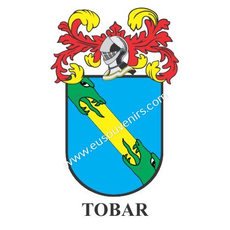 Llavero heráldico - TOBAR - Personalizado con apellido, escudo de la familia y breve descripción del origen genealógico.