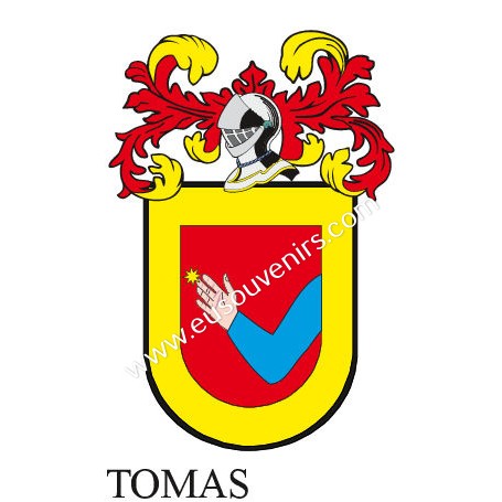 Porte-clés héraldique - TOMAS - Personnalisé avec le nom, l'écusson de la famille et une brève description de l'origine généalog