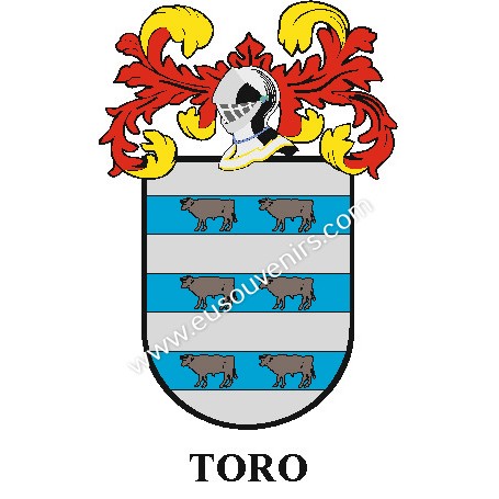 Llavero heráldico - TORO - Personalizado con apellido, escudo de la familia y breve descripción del origen genealógico.