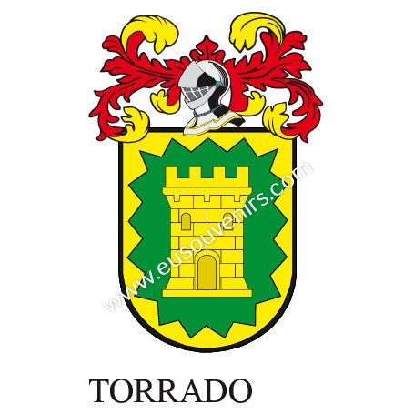 Llavero heráldico - TORRADO - Personalizado con apellido, escudo de la familia y breve descripción del origen genealógico.