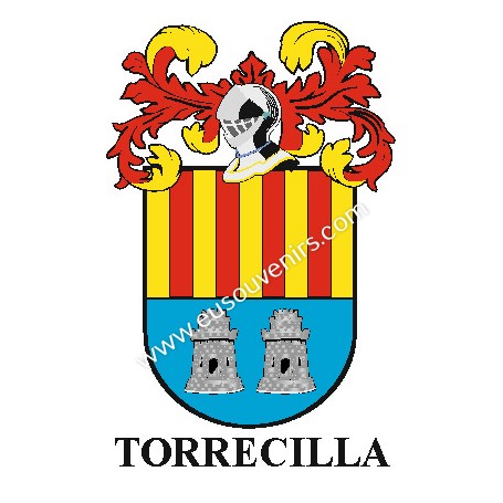 Porte-clés héraldique - TORRECILLA - Personnalisé avec le nom, l'écusson de la famille et une brève description de l'origine gén
