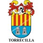Heraldic keychain - TORRECILLA - Personalized with surname, family crest and brief description of the genealogical origin.