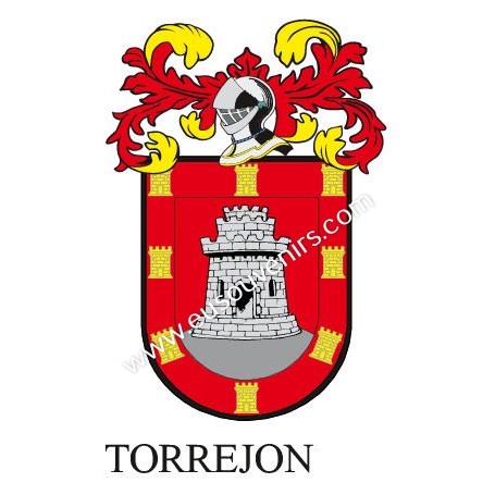 Llavero heráldico - TORREJON - Personalizado con apellido, escudo de la familia y breve descripción del origen genealógico.