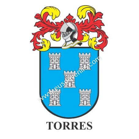 Heraldic keychain - TORRES - Personalized with surname, family crest and brief description of the genealogical origin.