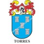 Heraldic keychain - TORRES - Personalized with surname, family crest and brief description of the genealogical origin.