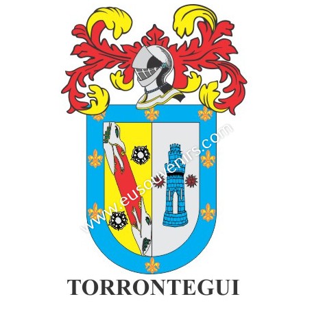 Llavero heráldico - TORRONTEGUI - Personalizado con apellido, escudo de la familia y breve descripción del origen genealógico.