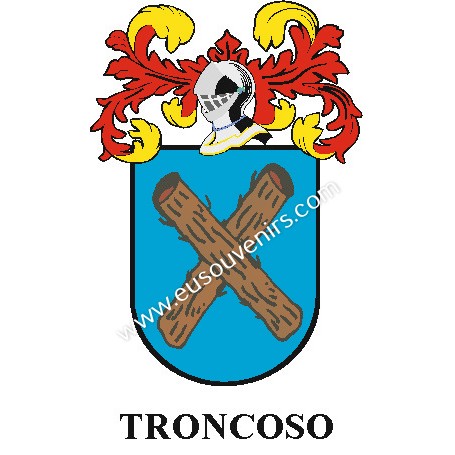 Llavero heráldico - TRONCOSO - Personalizado con apellido, escudo de la familia y breve descripción del origen genealógico.