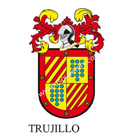 Heraldic keychain - TRUJILLO - Personalized with surname, family crest and brief description of the genealogical origin.
