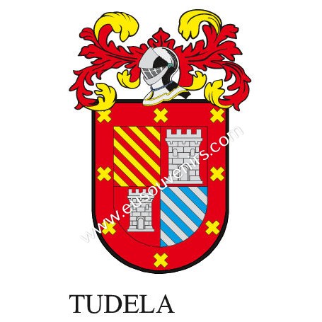 Heraldic keychain - TUDELA - Personalized with surname, family crest and brief description of the genealogical origin.