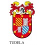 Llavero heráldico - TUDELA - Personalizado con apellido, escudo de la familia y breve descripción del origen genealógico.