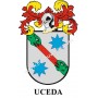 Llavero heráldico - UCEDA - Personalizado con apellido, escudo de la familia y breve descripción del origen genealógico.
