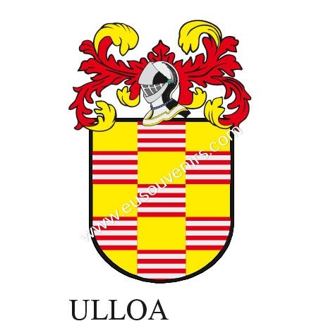 Heraldic keychain - ULLOA - Personalized with surname, family crest and brief description of the genealogical origin.