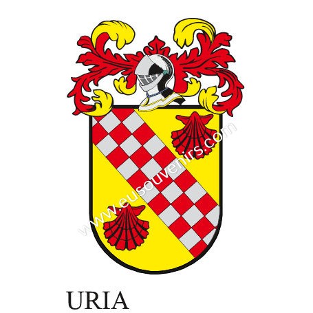 Heraldic keychain - URIA - Personalized with surname, family crest and brief description of the genealogical origin.