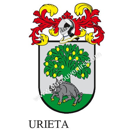 Llavero heráldico - URIETA - Personalizado con apellido, escudo de la familia y breve descripción del origen genealógico.