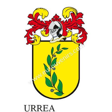 Heraldic keychain - URREA - Personalized with surname, family crest and brief description of the genealogical origin.