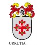 Heraldic keychain - URRUTIA - Personalized with surname, family crest and brief description of the genealogical origin.