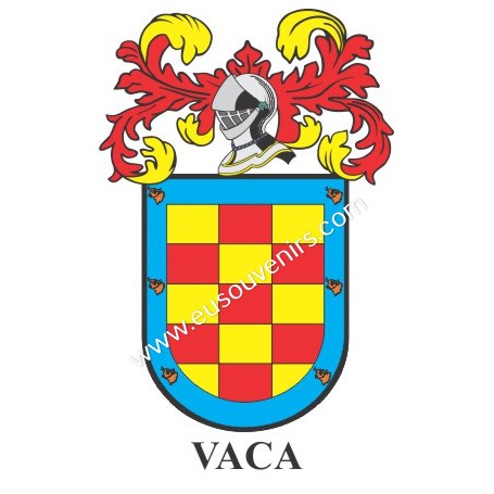 Porte-clés héraldique - VACA - Personnalisé avec le nom, l'écusson de la famille et une brève description de l'origine généalogi