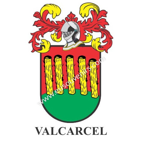 Llavero heráldico - VALCARCEL - Personalizado con apellido, escudo de la familia y breve descripción del origen genealógico.