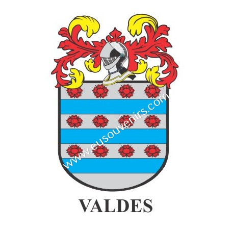 Porte-clés héraldique - VALDES - Personnalisé avec le nom, l'écusson de la famille et une brève description de l'origine généalo