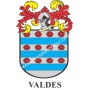 Heraldic keychain - VALDES - Personalized with surname, family crest and brief description of the genealogical origin.