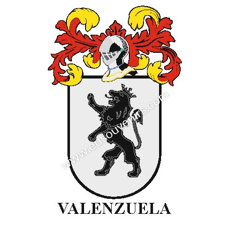 Llavero heráldico - VALENZUELA - Personalizado con apellido, escudo de la familia y breve descripción del origen genealógico.