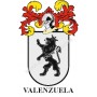 Heraldic keychain - VALENZUELA - Personalized with surname, family crest and brief description of the genealogical origin.