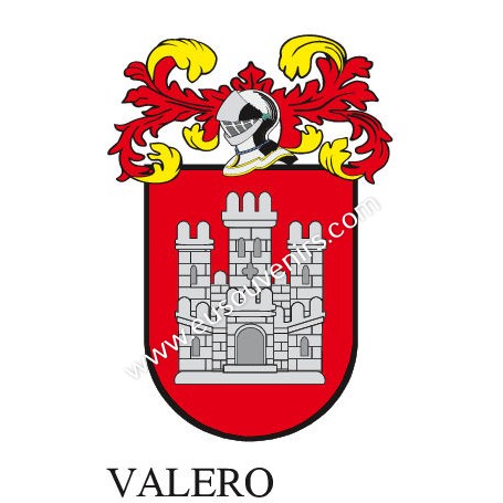 Llavero heráldico - VALERO - Personalizado con apellido, escudo de la familia y breve descripción del origen genealógico.