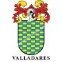 Heraldic keychain - VALLADARES - Personalized with surname, family crest and brief description of the genealogical origin.
