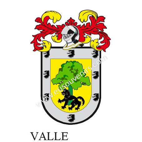 Porte-clés héraldique - VALLE - Personnalisé avec le nom, l'écusson de la famille et une brève description de l'origine généalog