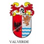 Heraldic keychain - VALVERDE - Personalized with surname, family crest and brief description of the genealogical origin.
