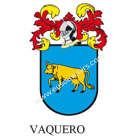 Heraldic keychain - VAQUERO - Personalized with surname, family crest and brief description of the genealogical origin.