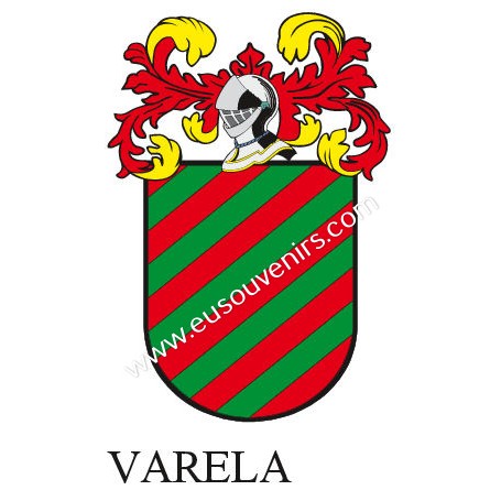 Porte-clés héraldique - VARELA - Personnalisé avec le nom, l'écusson de la famille et une brève description de l'origine généalo