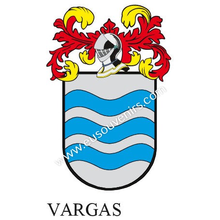 Llavero heráldico - VARGAS - Personalizado con apellido, escudo de la familia y breve descripción del origen genealógico.