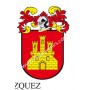 Heraldic keychain - VAZQUEZ - Personalized with surname, family crest and brief description of the genealogical origin.