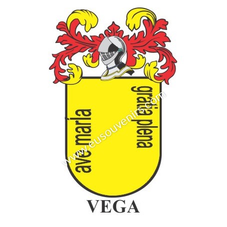 Heraldic keychain - VEGA - Personalized with surname, family crest and brief description of the genealogical origin.